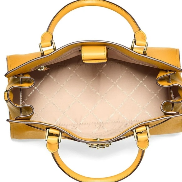 Michael Kors Hamilton Medium Top Zip Colorful Golden Rod Leather Satchel NWT - Picture 10 of 12